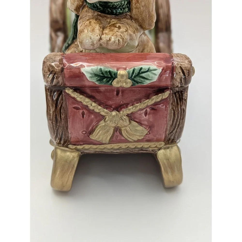 Vintage Fitz‎ & Floyd Dog & Cat Salt Pepper Shakers on Sleigh 1995